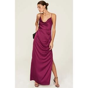 Hutch Magenta Satin Maxi Slip Dress
